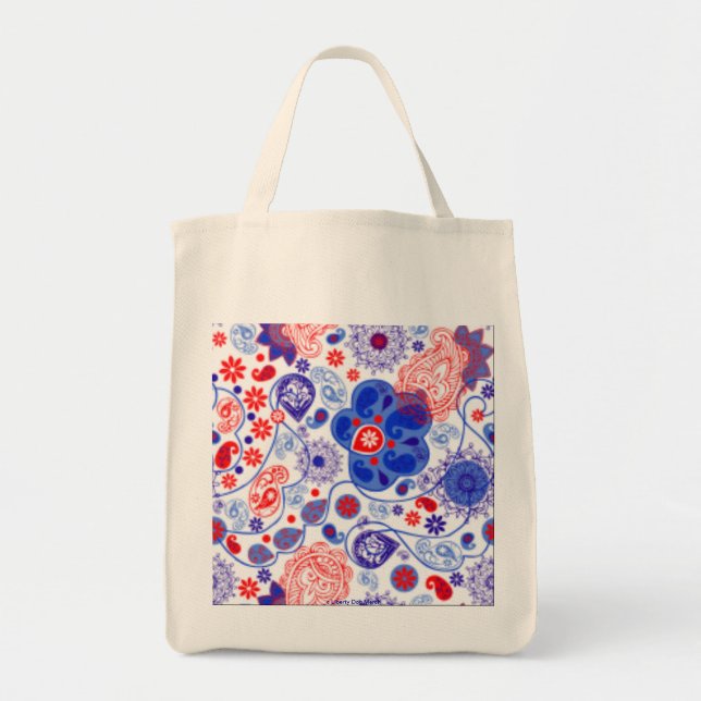 BOLSO DE TELA TOTE COMERCIAL DE DISEÑADOR DE FLORES ROJOS, BLANC (Frente)