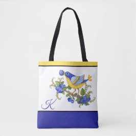 Bolso De Tela TOTE con AMARILLO AZUL de los ARÁNDANOS INICIALES