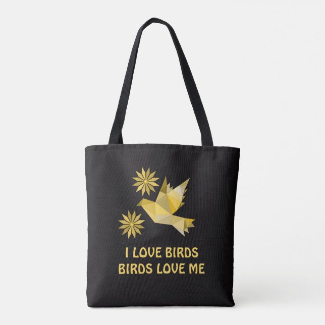 Bolso De Tela Tote con ave creativa con flor (Reverso)