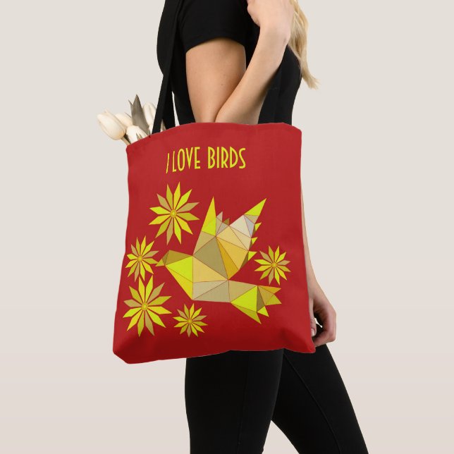 Bolso De Tela Tote con ave creativa con flor (Detalle)
