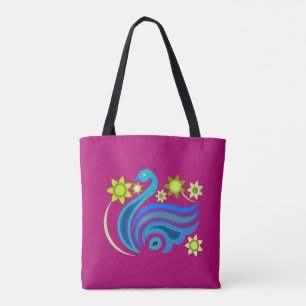 Bolso De Tela Tote con ave creativa con flor