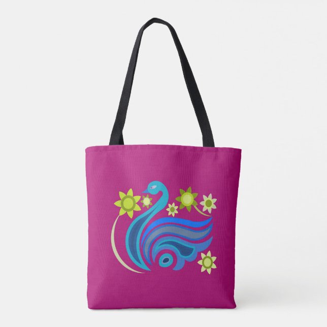 Bolso De Tela Tote con ave creativa con flor (Reverso)