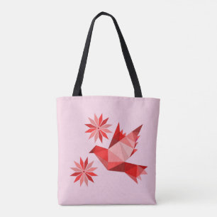 Bolso De Tela Tote con ave creativa con flor
