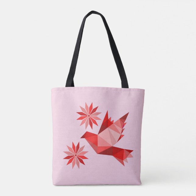 Bolso De Tela Tote con ave creativa con flor (Reverso)