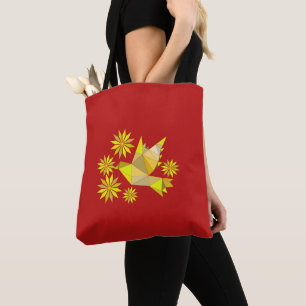 Bolso De Tela Tote con ave creativa con flor