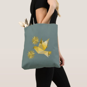 Bolso De Tela Tote con ave creativa con flor