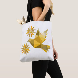Bolso De Tela Tote con ave creativa con flor