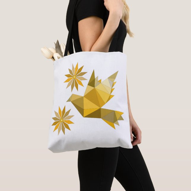 Bolso De Tela Tote con ave creativa con flor (Detalle)