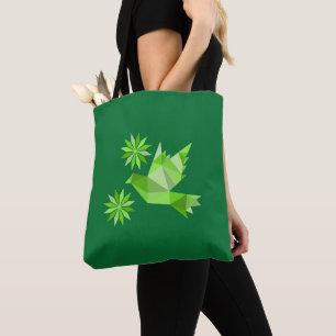 Bolso De Tela Tote con ave creativa con flor