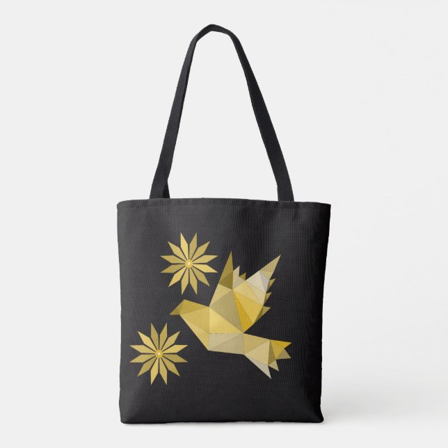 Bolso De Tela Tote con ave creativa con flor (Reverso)