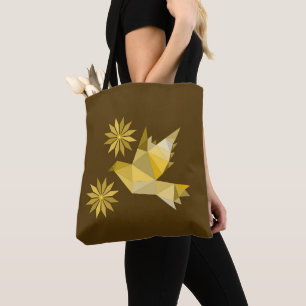 Bolso De Tela Tote con ave creativa con flor