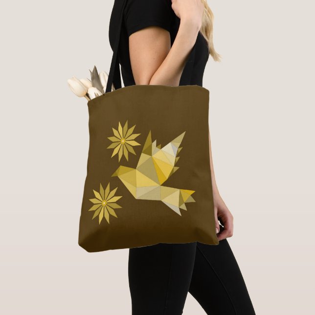 Bolso De Tela Tote con ave creativa con flor (Detalle)