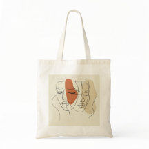 Tote con dibujos de líneas Minimalistas de caras d