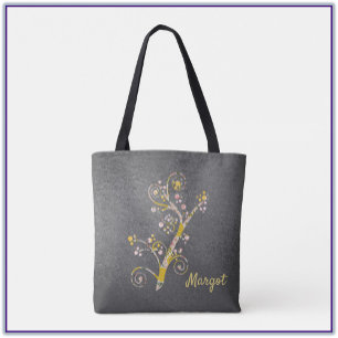 Bolso De Tela Tote con flores de cerezo amarillo y rosa bonito