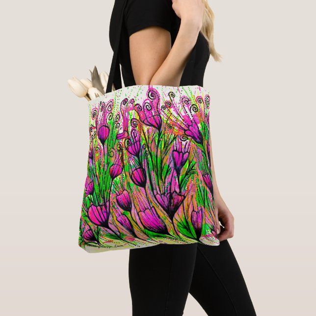 Bolso De Tela Tote con flores rosas (Detalle)