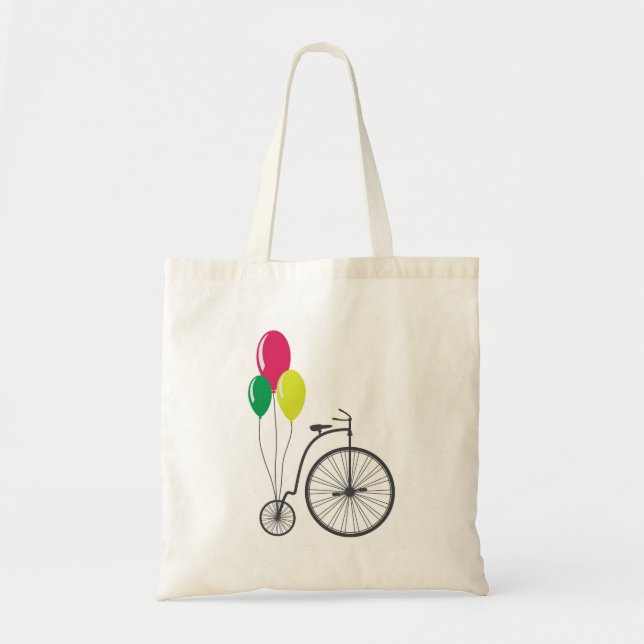 Bolso De Tela tote con la bicicleta retra con los globos (Frente)