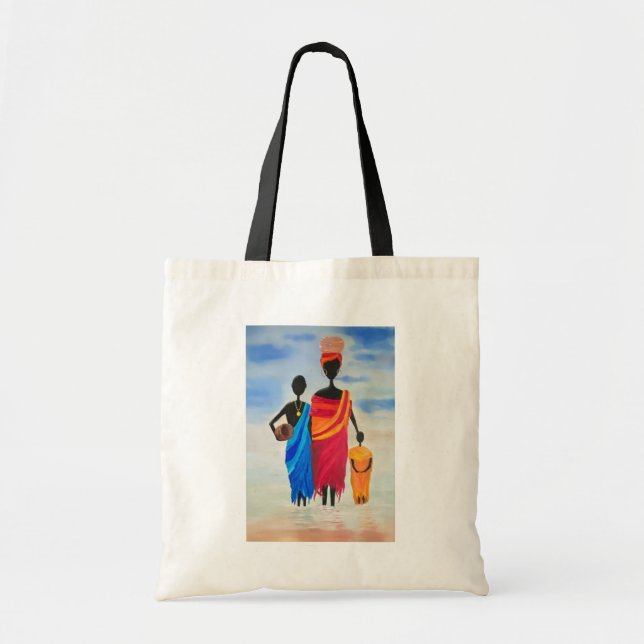 Bolso De Tela Tote con la familia africana (Frente)