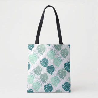 Bolso De Tela Tote con patrón de hoja tropical diagonal