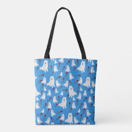 Bolso De Tela Tote con Samoyeds en Sky Blue.