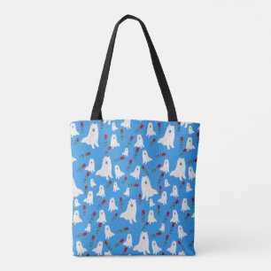 Bolso De Tela Tote con Samoyeds en Sky Blue.
