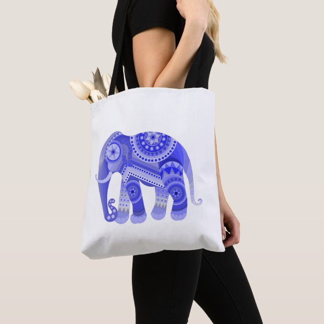 Bolso De Tela TOTE con un elefante azul (Detalle)