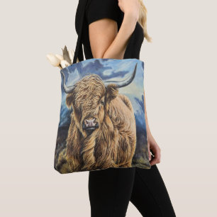 Bolso De Tela Tote con una valiente vaca de montaña