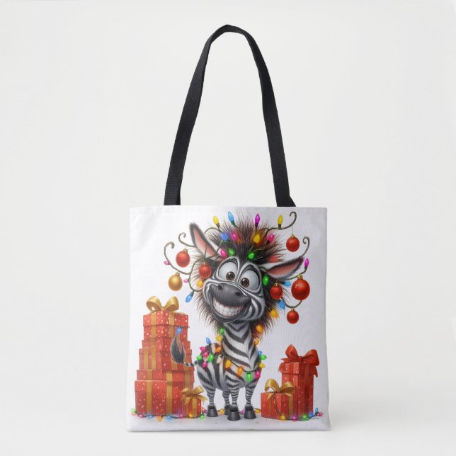 Bolso De Tela Tote Cute Hippo y Navidades Zebra (Anverso)