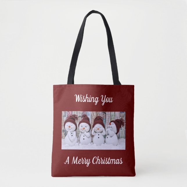 Bolso De Tela Tote Cute Snowmen (Anverso)