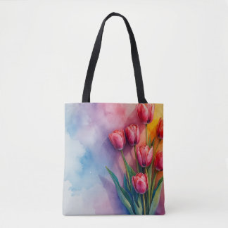 Bolso De Tela Tote de acuarela de tulipanes alegres