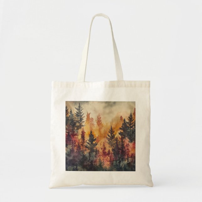 Bolso De Tela Tote de acuarela del bosque de otoño (Frente)