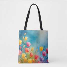 Bolso De Tela Tote de acuarela floral con tulipanes