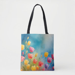 Bolso De Tela Tote de acuarela floral con tulipanes