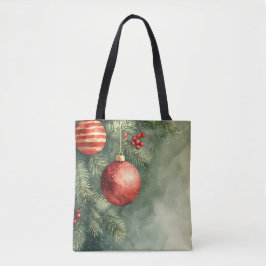 Bolso De Tela Tote de acuarela verde y rojo festivo