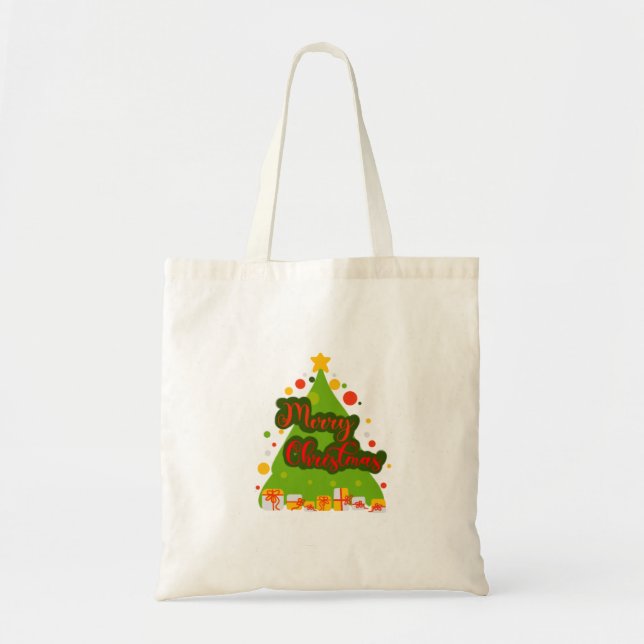 Bolso De Tela Tote de Árbol de Navidad de Feliz (Frente)