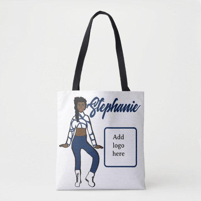 Bolso De Tela Tote de bailarina personalizado (blanco azul) (Anverso)