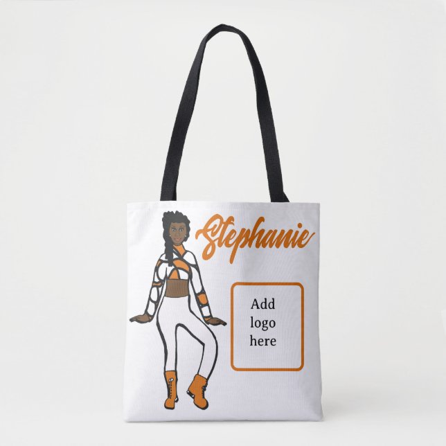 Bolso De Tela Tote de bailarina personalizado (blanco Naranja) (Anverso)