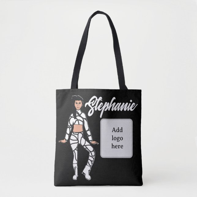 Bolso De Tela Tote de bailarina personalizado (blanco negro 2) (Anverso)