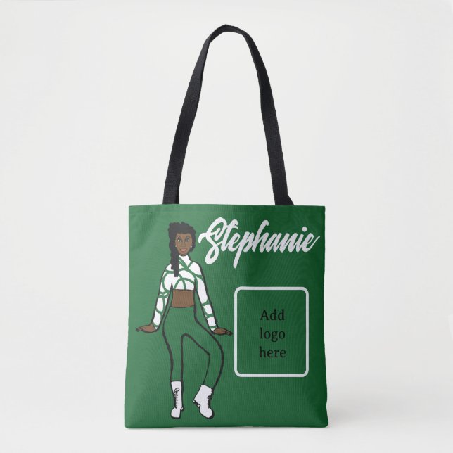 Bolso De Tela Tote de bailarina personalizado (blanco verde) (Anverso)