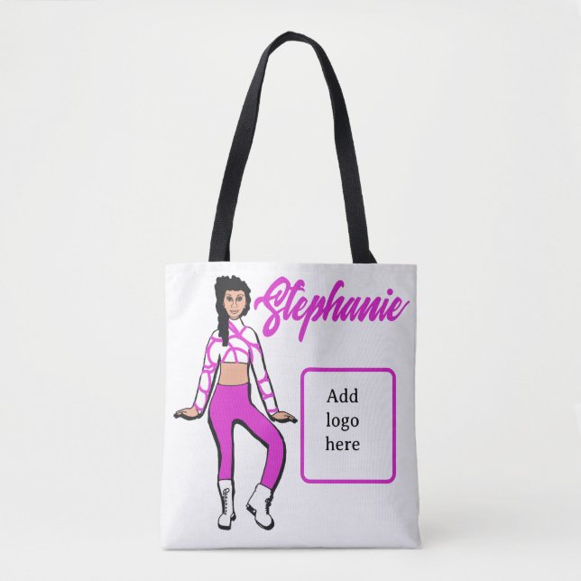 Bolso De Tela Tote de bailarina personalizado (Fushia White) (Anverso)