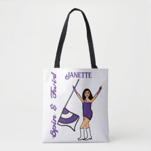 Bolso De Tela Tote de bandera personalizado (blanco púrpura) B