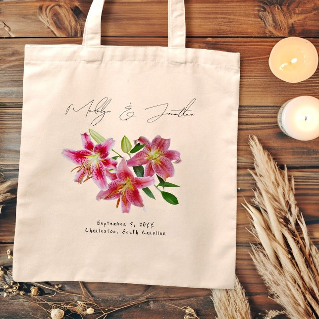 Bolso De Tela Tote de bienvenida Boda Stargazer Lilies (Subido por el creador)