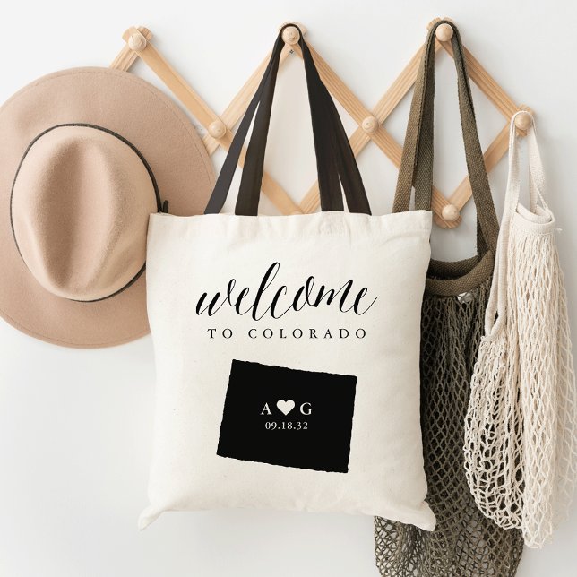 Bolso De Tela Tote de bienvenida de Boda de silueta estatal | Co (Subido por el creador)