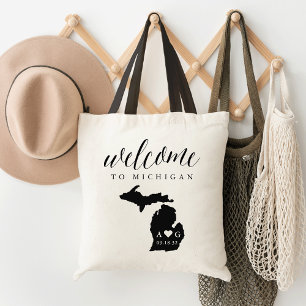 Bolso De Tela Tote de bienvenida de Boda de silueta estatal de M