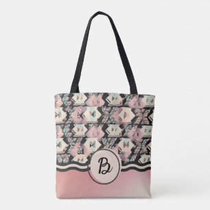 Bolso De Tela Tote de Boho azul, rosa y negro
