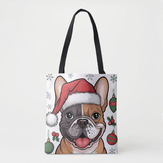 Bolso De Tela Tote de Bulldog francés Holiday Santa Dog (Anverso)
