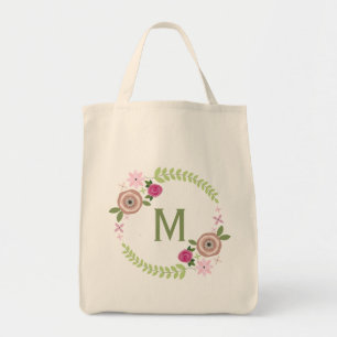 Bolso De Tela Tote de cervecería con monograma de floral