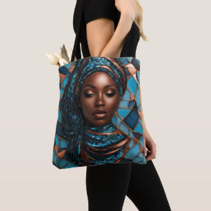 Bolso De Tela Tote de cobre azul Mosiac de mujer negra