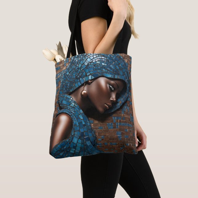 Bolso De Tela Tote de cobre azul Mosiac de mujer negra (Detalle)