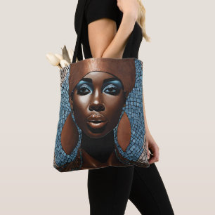 Bolso De Tela Tote de cobre azul Mosiac de mujer negra