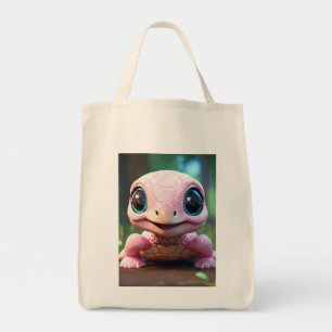 Bolso De Tela Tote de comestibles de tortuga bebé rosa